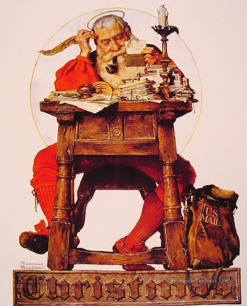 クリスマスのサンタがメールを読む 1935年 ノーマン・ロックウェル油絵